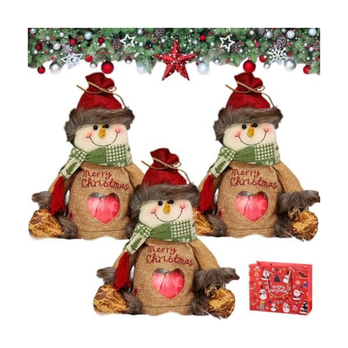 Yrcasu Christmas Gift Bags Zipper Design, Large Capacity Christmas Gift Bags, Reusable Christmass Gift Storage Bags - 3 Shapes (Snowman, Santa, Elk) for Chritmas Party Decor Candy and Gift (3Pcs B)