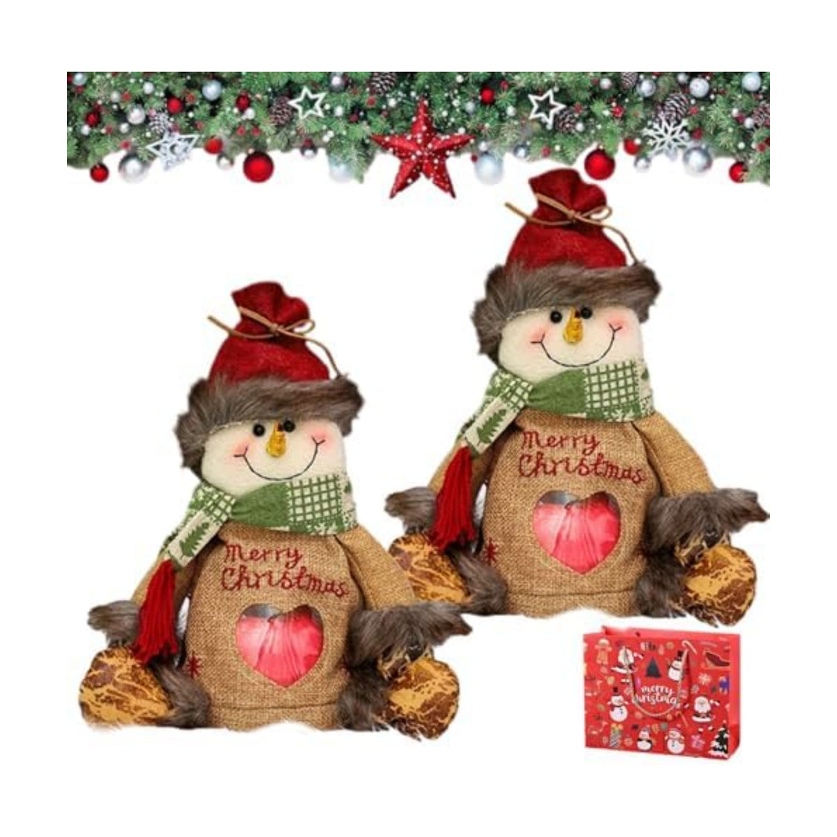 Yrcasu Christmas Gift Bags Zipper Design, Large Capacity Christmas Gift Bags, Reusable Christmass Gift Storage Bags - 3 Shapes (Snowman, Santa, Elk) for Chritmas Party Decor Candy and Gift (2Pcs B)