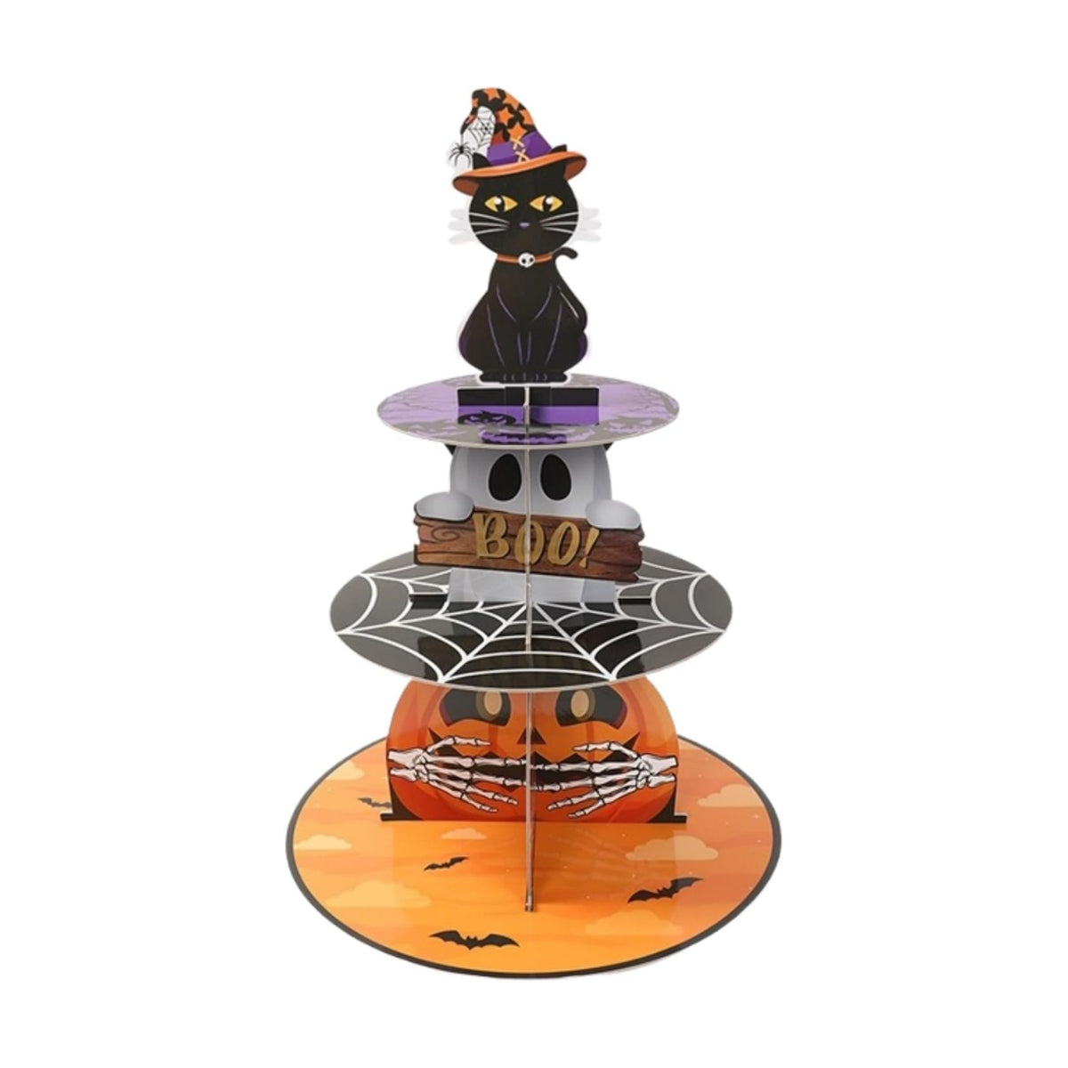 Halloween Cupcake Stand - 3 Tier Cupcake Tower Hhalloween Black Cat Pumpkin Ghost Decorations Dessert Holder for Table Display Party Decor
