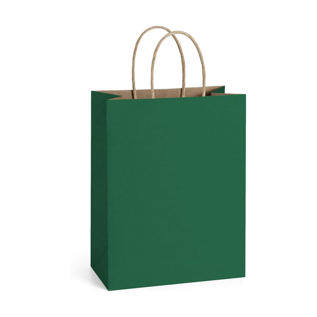 BagDream Medium Gift Bags with Handles 8x4.25x10.5 Forest Green 100Ct Bulk