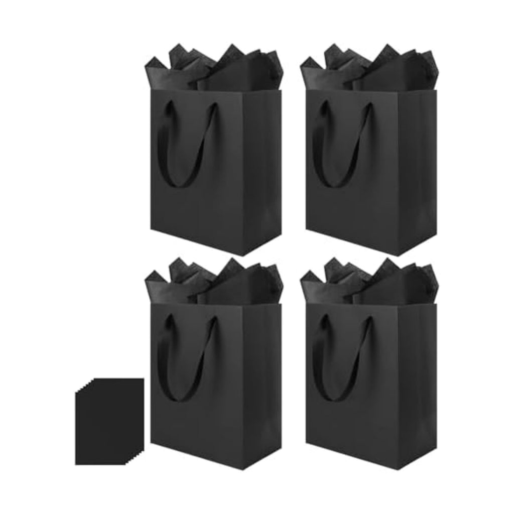 Epoesch 4 Pack Black Gift Bags with Handles and 8 Tissue Papers