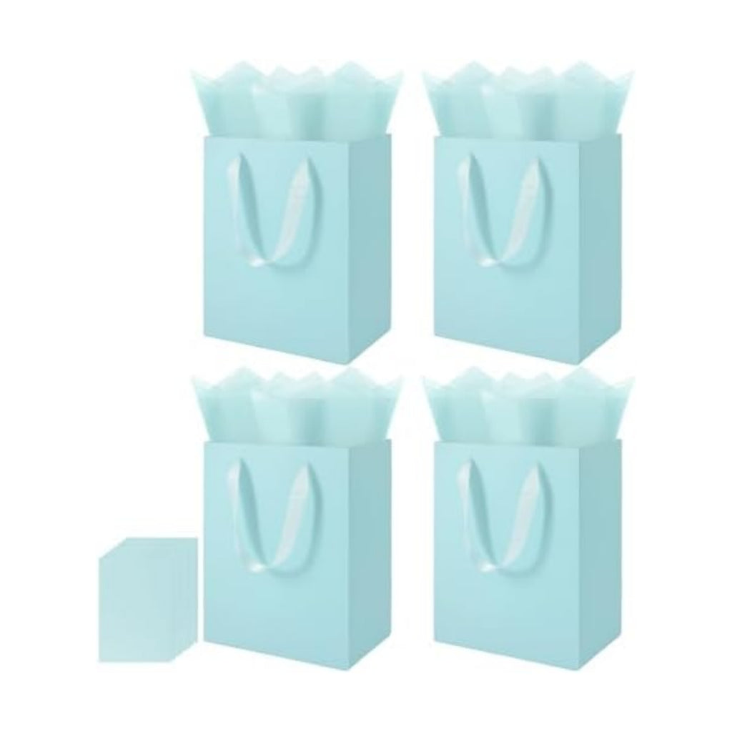 Epoesch 4 Pack Sky Blue Gift Bags with Handles and 8 Tissue Papers