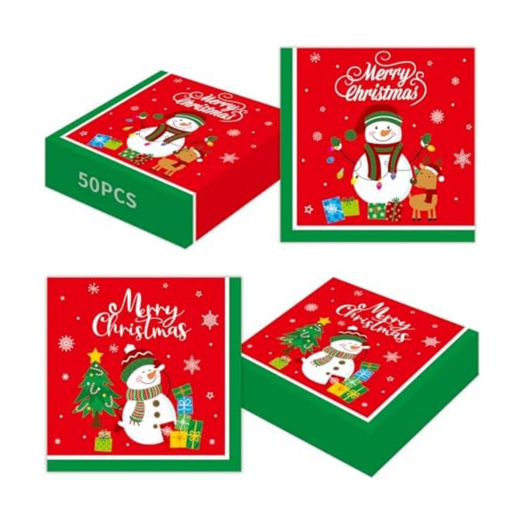 50 Pcs Merry Christmas Napkins - 13 Inch Disposable Christmas Napkins Paper, Snowman Xmas Cocktail Napkin Dinnerware Set for Xmas Party Decorations Tableware Supplies Table Decor Favors