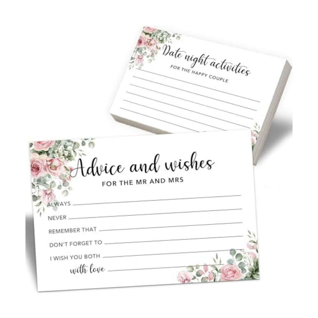 Advice And Wishes For The Mr And Mrs - 50 Pcs Wedding Advice Cards For Bridal Shower Decorations, Bridal Shower Games, Wedding Guest Book(Pink Rose) -A06