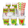 Jingmore 50 Pcs Merry Christmas Plastic Clear Cups with Lids and Straws
