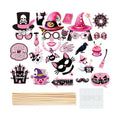 Halloween Photo Booth Props 30 PCS Set, Pink Photoshoot Decorations, Party Favors Supplies Halloween Games Kit with Sticks & Adhesive Dots