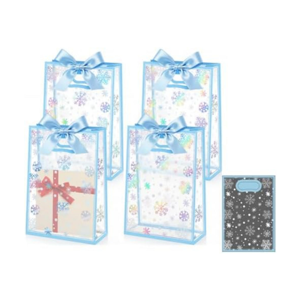 Capoda 24 Pack Winter Snowflake Gift Bags, Clear Plastic Party Favors