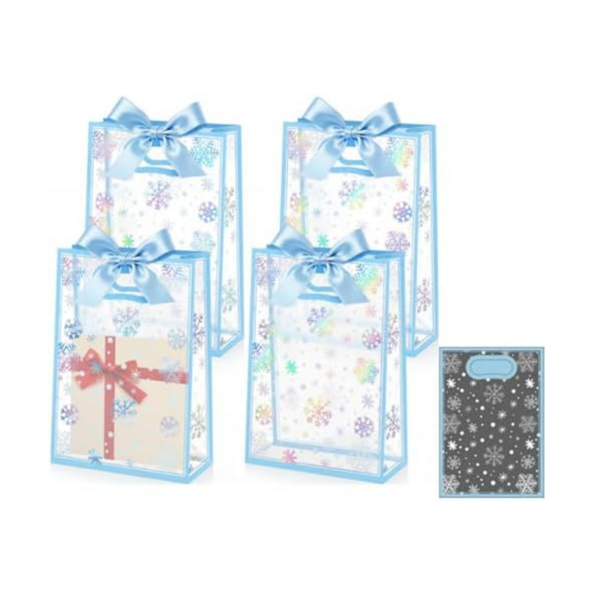 Capoda 24 Pack Winter Snowflake Gift Bags, Clear Plastic Party Favors