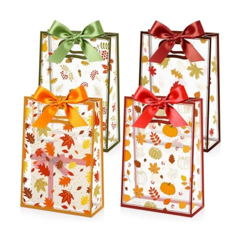 Capoda 24 Pcs Fall Gift Bags Bulk Autumn Plastic Party Favor Bags with Die Cut Handles Reusable Fall Harvest Pouch with Ribbon for Autumn Harvest Thanksgiving Party Decor Supplies