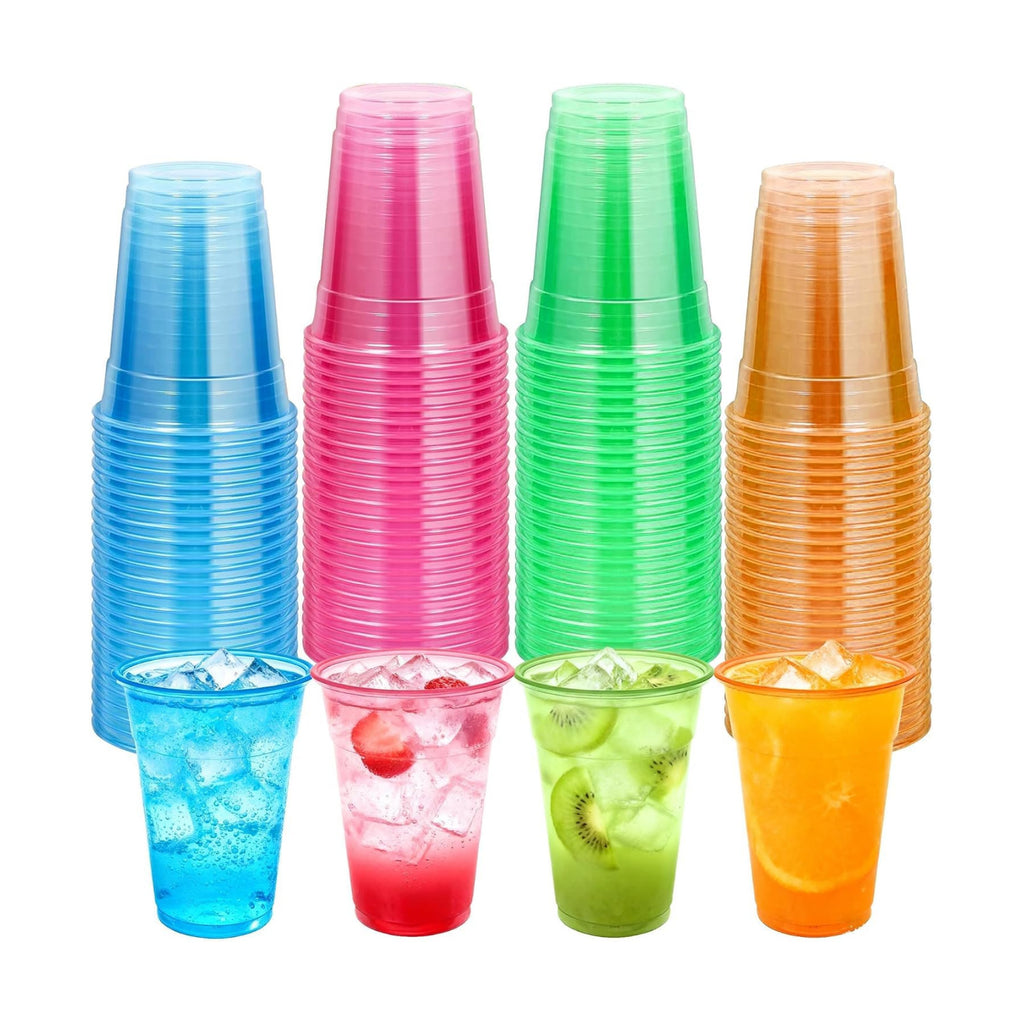 50 PCS 12oz Plastic Cups Neon Glowing Party Decorations Disposable Drinking Cups for Birthday Carnivals Glow Themed Party Supplies(Neon)