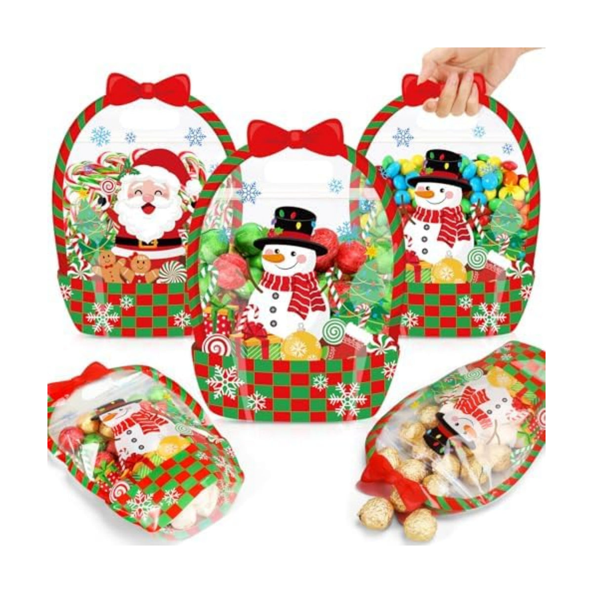 Fuutreo 50 Pcs Christmas Gift Bags, Clear Santa Resealable Plastic Pouches