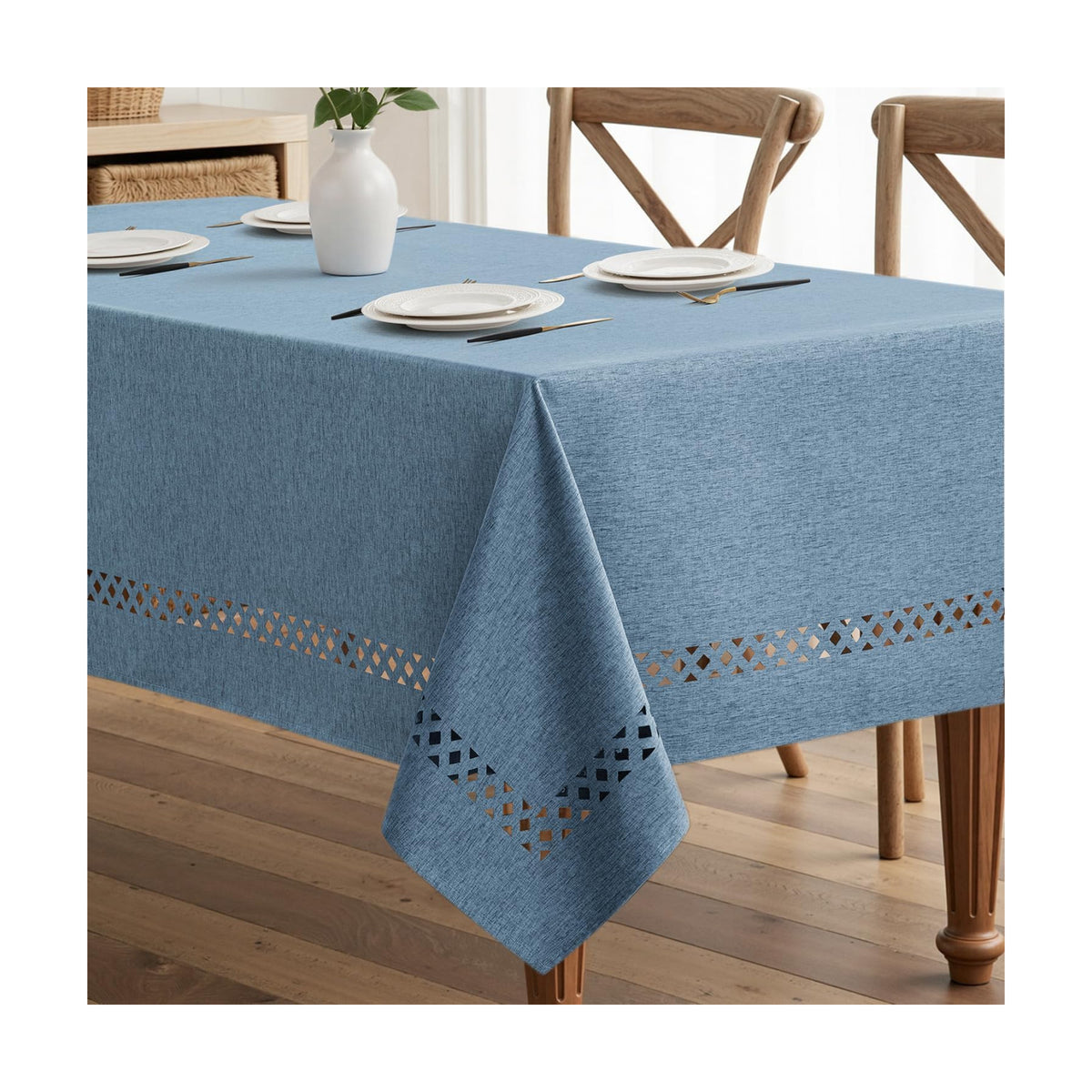 MIULEE Dusty Blue Tablecloth with Decorative Cutouts 60x120 inch