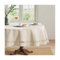 MIULEE Beige 60 Inch Round Linen Tablecloth with Decorative Cutouts