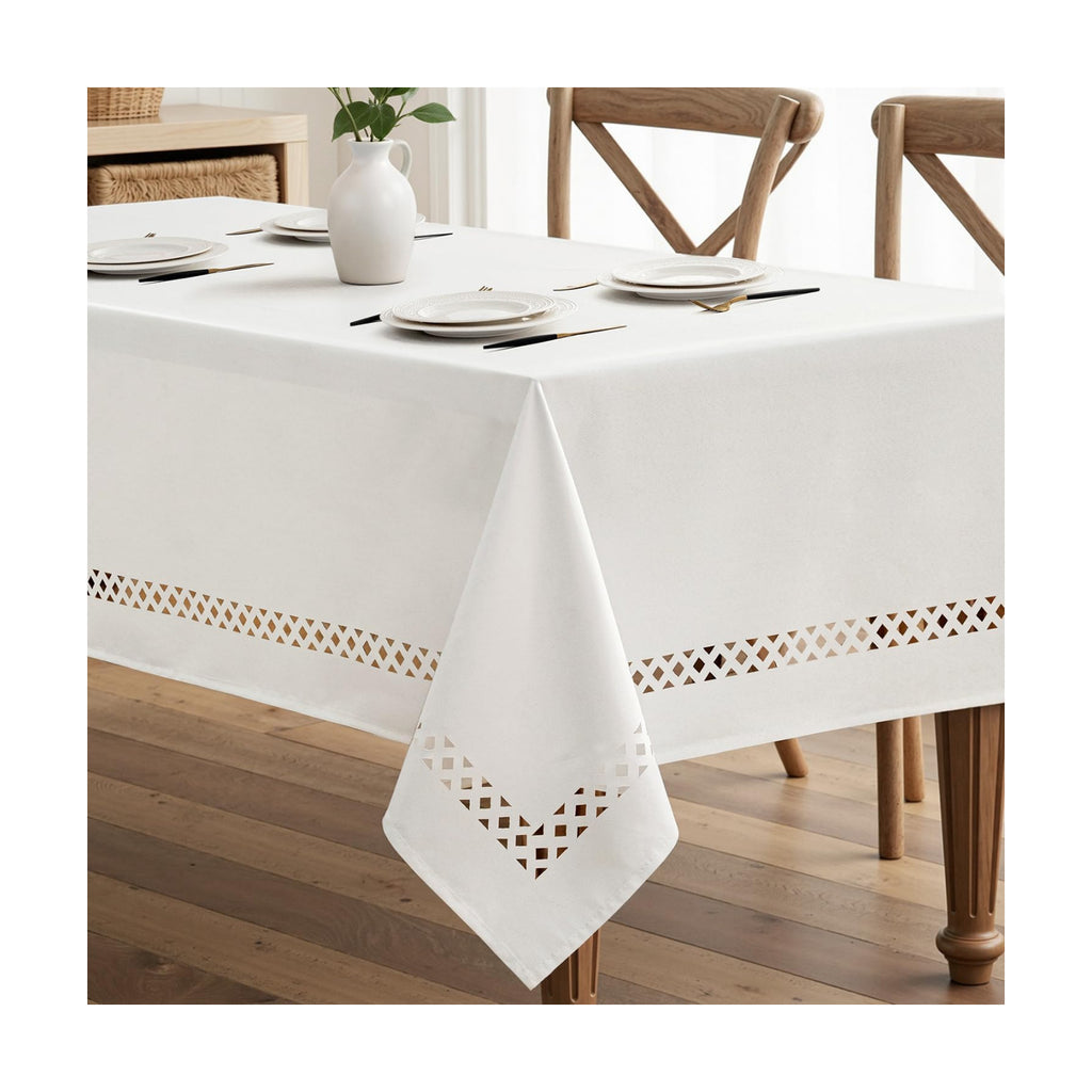 MIULEE White Rectangle Tablecloth with Decorative Cutouts 60x84 Inch