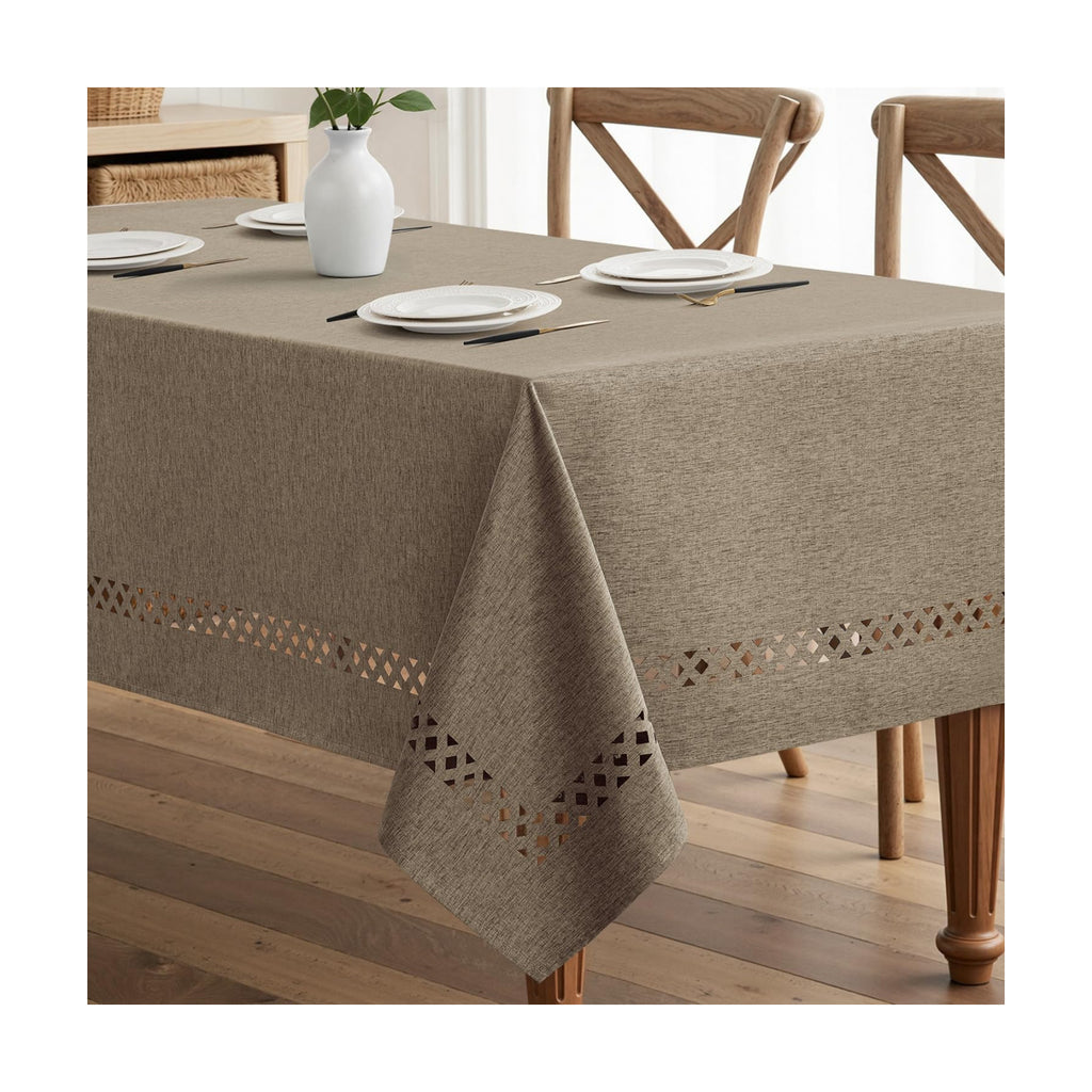 MIULEE Khaki Rectangle Tablecloth with Decorative Cutouts 52x70 Inch