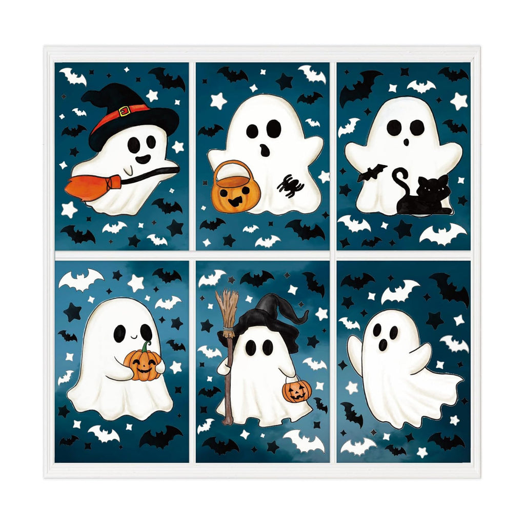 XZENTIRA 161 PCS Halloween Window Clings Double Sided Ghost Window Stickers Reusable Seasonal Window Decorations Ghost Decor Decals for Glass Windows Home Office Party 6 Sheets