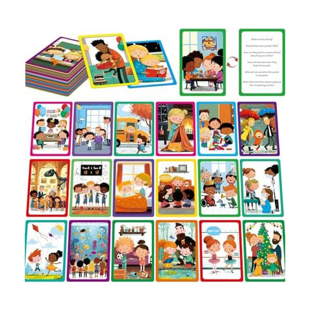 80 Scene Conversation Cards,480+ Questions Of What,Where,Who,Why & How,Materials for Social Skills,Learn Through Friendly Illustrations Of Situations,Develop Emotional Intelligence & Critical Thinking