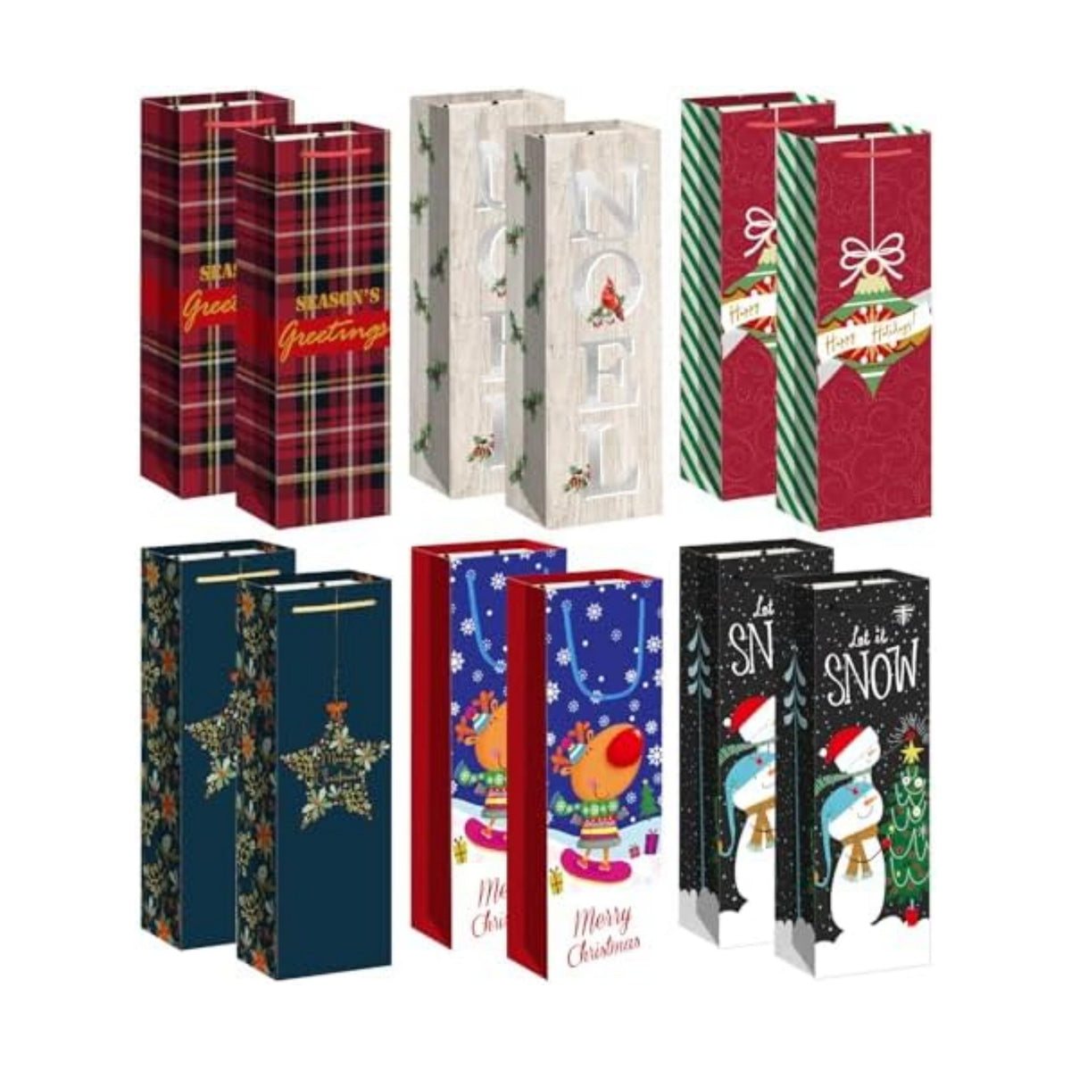 Xylitic 12 Pack Christmas Wine Bags Bulk with Handles, Holiday Wine Gift Bags for Bottles, Birthday Xmas Party Supplies, Drinkers Present (4.7” x 3.5” x 14”)