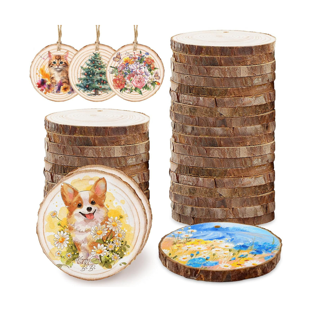 Natural Wood Slices for Ornaments Round Wooden Discs for Crafts
