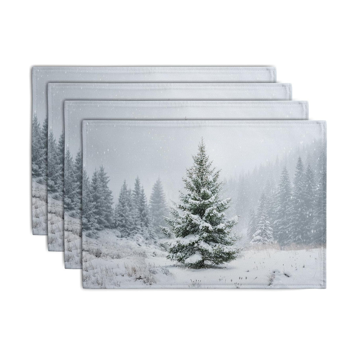 Winter Placemats Set of 4, 12x18 Inch Christmas Pine Tree Snowflake Linen Table Mats Seasonal Washable Farmhouse Place Mats for Kitchen Dining Xmas Holiday Party Decor