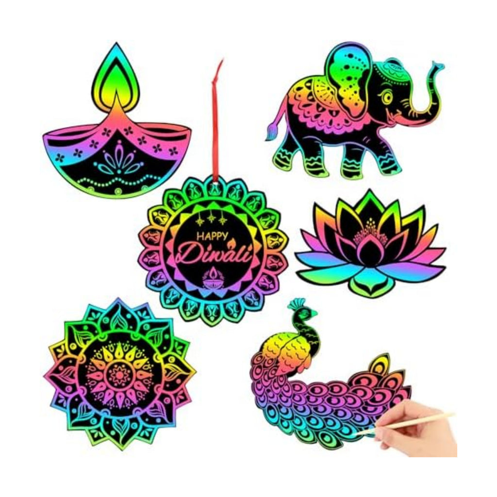 JULMELON 36 Pcs Diwali Crafts for Kids Rainbow Scratch Art Party Favors