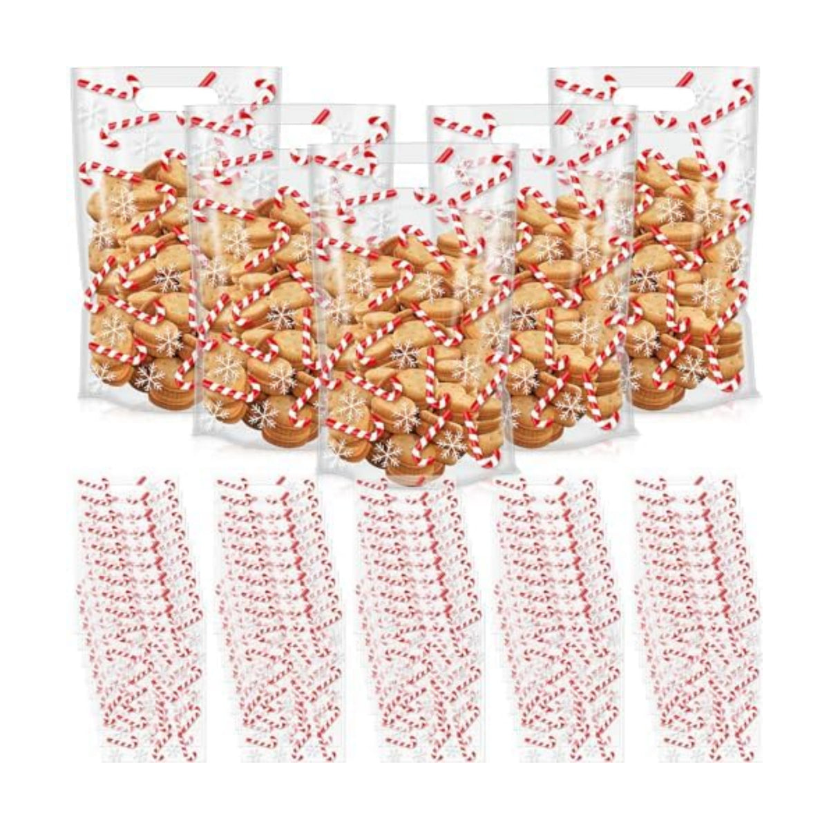 Engrowtic 100 Pcs Christmas Treat Bags Resealable Christmas Zipper Bags Candy Cane Plastic Gift Bag Holiday Bag with Handles for Xmas Party Favor Wrapping Supplies