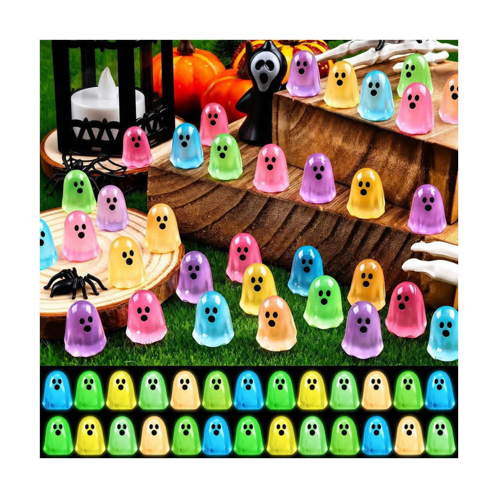 132pcs Halloween Luminous Mini Ghosts Figures 6 Colours Glow in The Dark Miniature Resin Ghost Figurines to Hide Bulk Tiny Small Statue for Halloween Party Favors Micro Garden Dollhouse Decorations