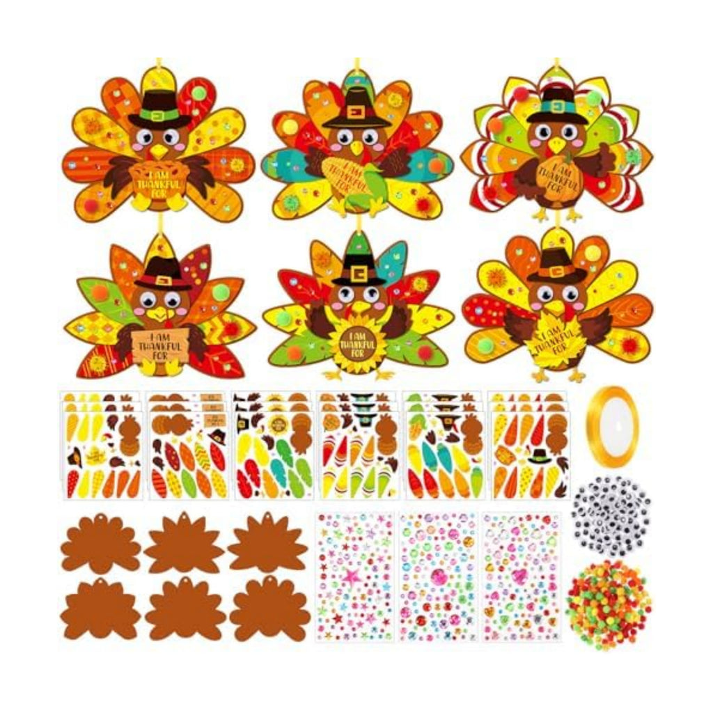 Funrous 48 Sets Thanksgiving Turkey Crafts Kit Fall DIY Hanging Ornaments