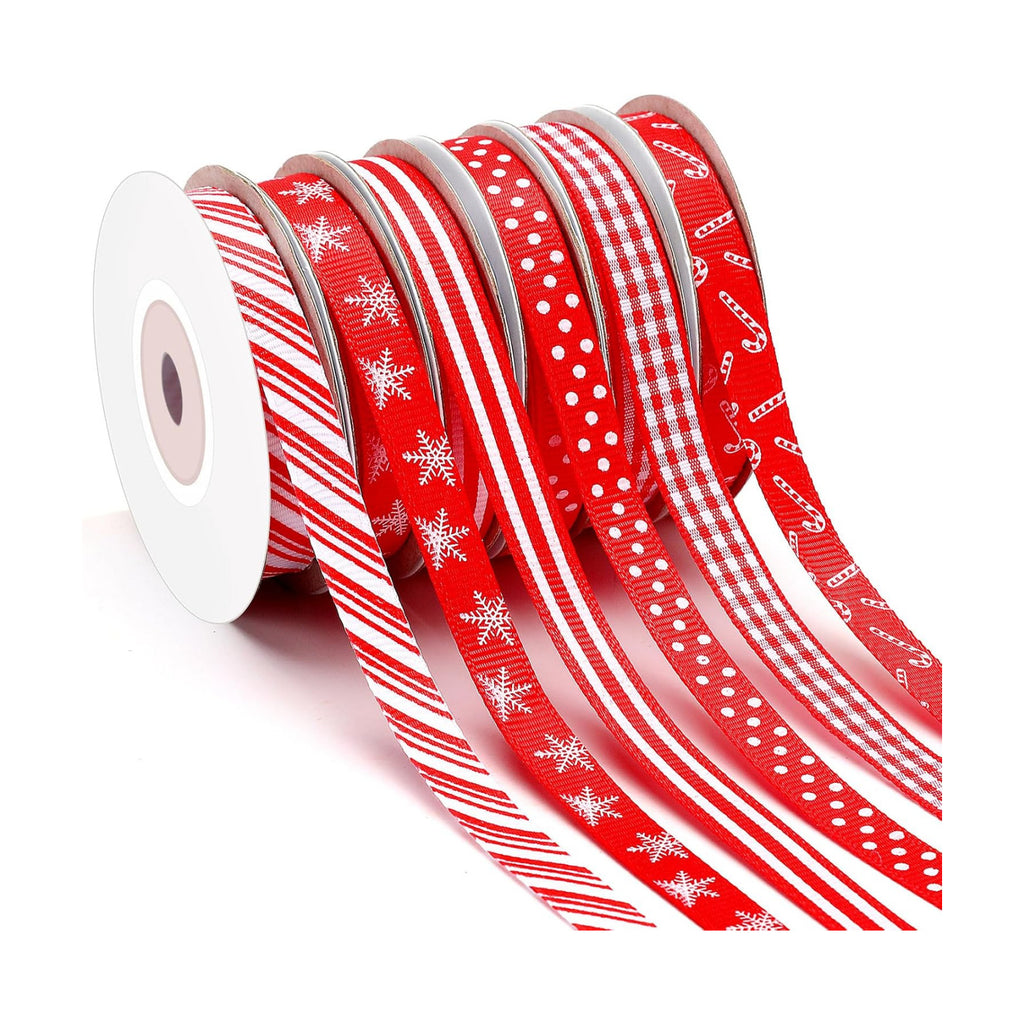DECYOOL Christmas Ribbon 6 Rolls 60 Yards Red Pink Xmas Grosgrain Ribbons
