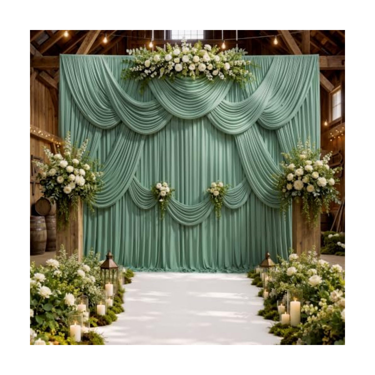 50ftx10ft Wrinkle Free Sage Green Backdrop Curtains for Parties, Polyester Green Photo Backdrop Drapes 10 Panels 5x10ft for Wedding Birthday Baby Shower Photography Background