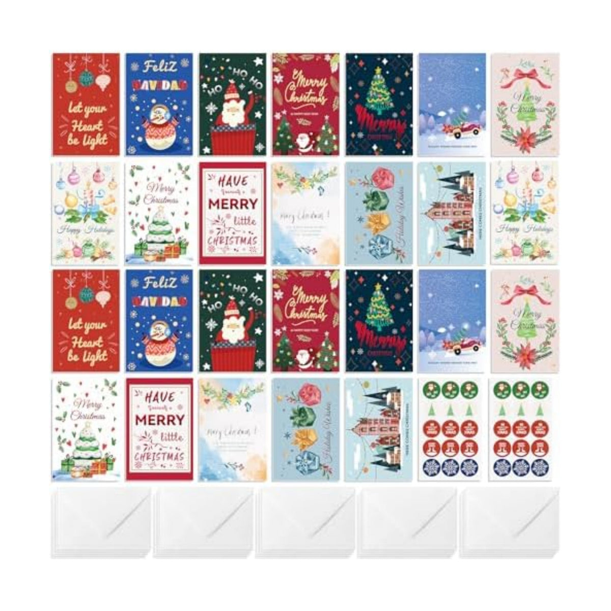 26 Pack Christmas Cards with Envelopes and Stickers