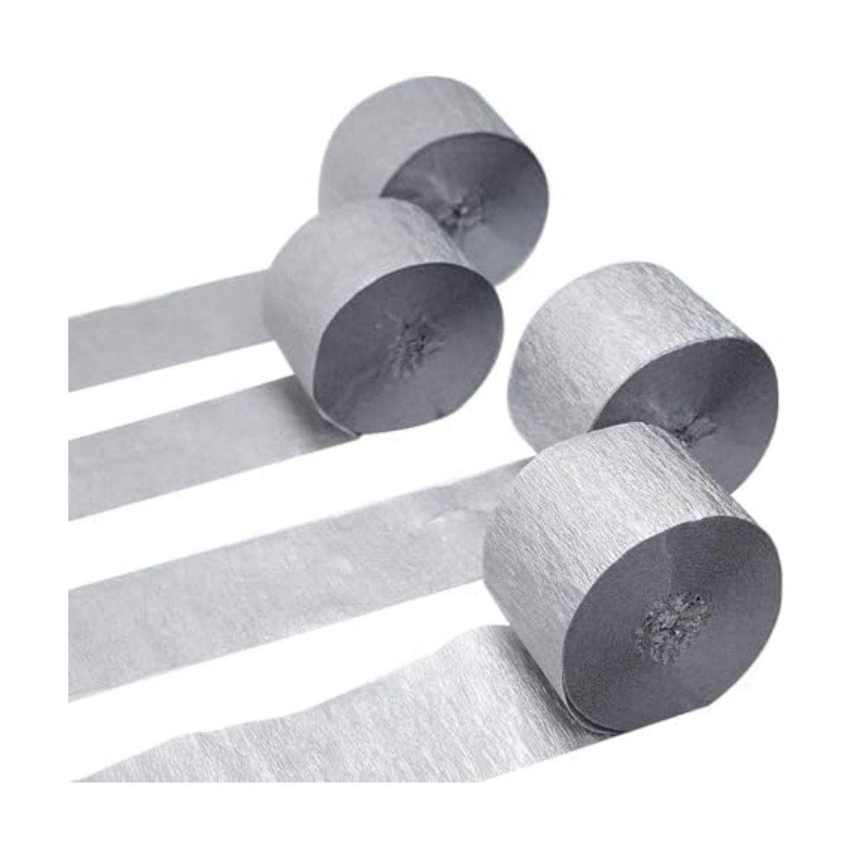 FOONEA Crepe Paper Streamers - 4 Rolls 328ft Silver Crepe Paper for Party, Wedding, Birthday & Baby Shower Decorations