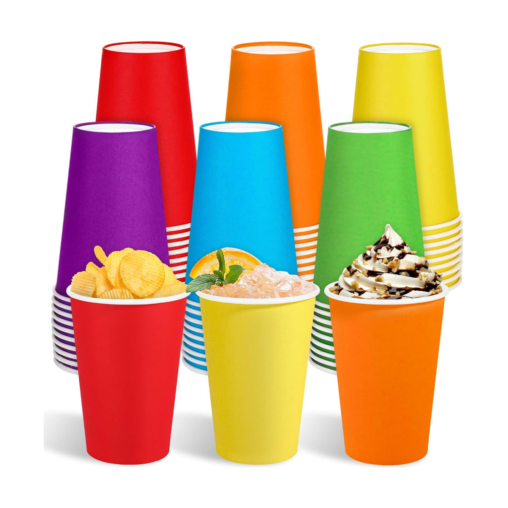 Kochorie 60 Pack 12 Ounce Disposable Rainbow Paper Cups, Colorful Party Cups, Drinking Birthday Cups for Holiday Party Supplies DIY Crafts, 6 Colors