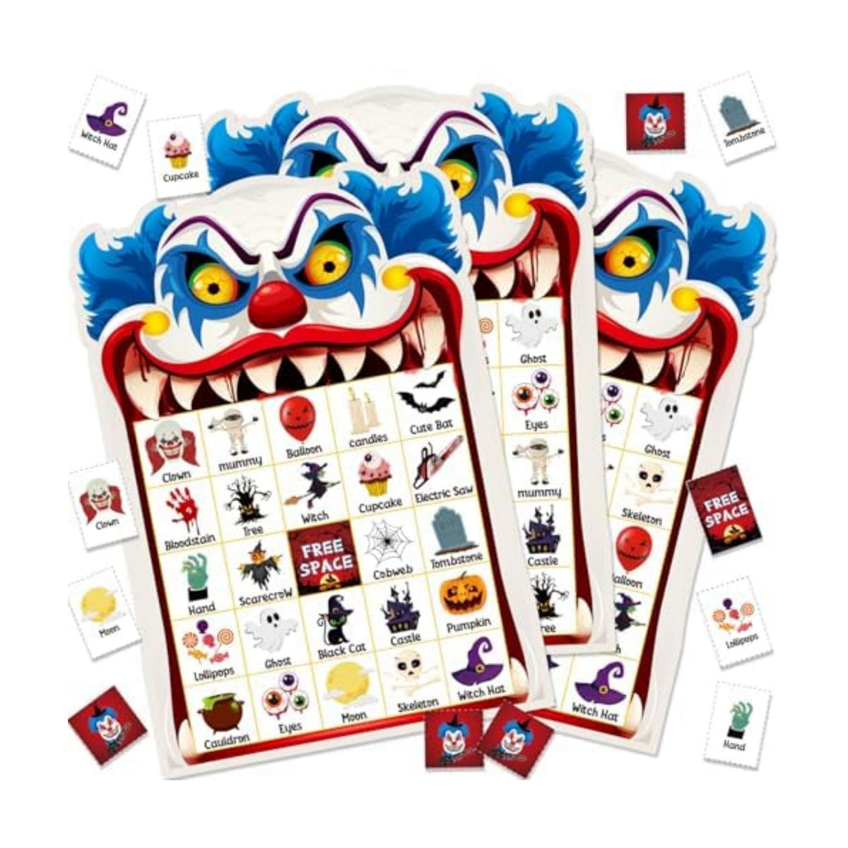 Blosssound Halloween Clown Bingo Game 24 Players with Call Cards Markers