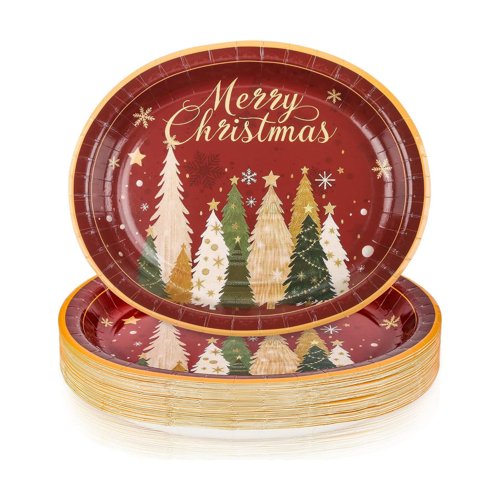 Christmas Oval Plates 10x12 Inch, Christmas Tree Disposable Plates