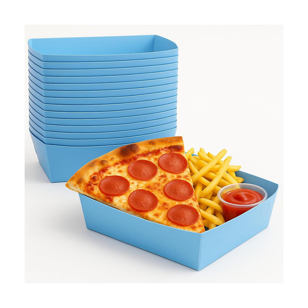 25 Pcs Paper Food Tray 4 lb Large Food Boats Nacho Plates Disposable Serving Snack Trays Large Paper Food Trays Boat for Nachos, Hotdogs, Tacos, Fries (Blue)