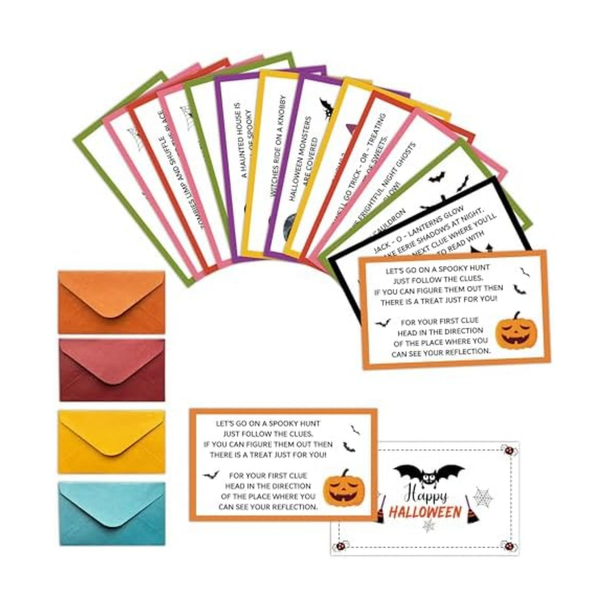 Halloween Scavenger Hunt Clue Cards, Magical Scavenger Hunt Games for Adults, Halloween Fall Pumkin Holiday Birthday Party Supplies Activities Outdoor Indoor(16 Clues Cards with Envelopes), 11