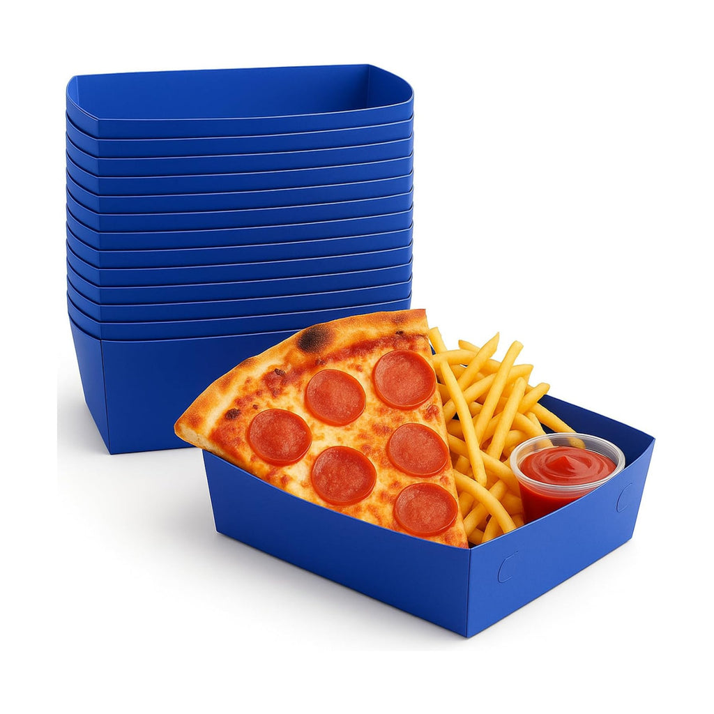 25 Pcs Paper Food Tray 4 lb Large Food Boats Nacho Plates Disposable Serving Snack Trays Large Paper Trays Boat for Nachos, Hotdogs, Tacos, Fries (Navy Blue)