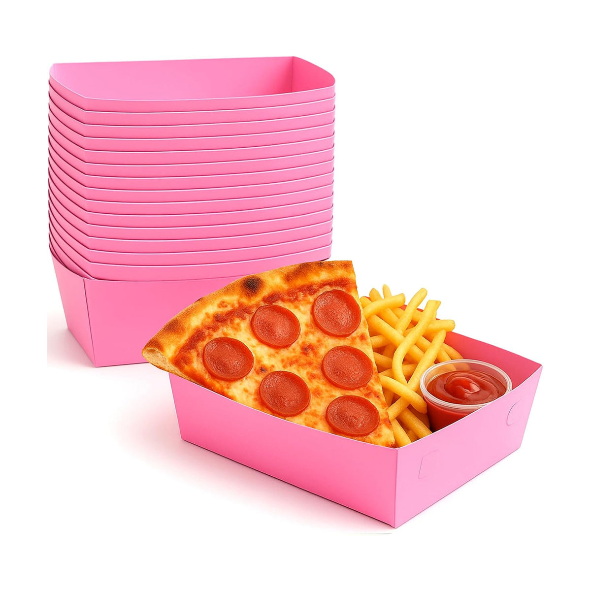 25 Pcs Paper Food Tray 4 lb Large Food Boats Nacho Plates Disposable Serving Snack Trays Large Paper Food Trays Boat for Nachos, Hotdogs, Tacos, Fries (Hot Pink)