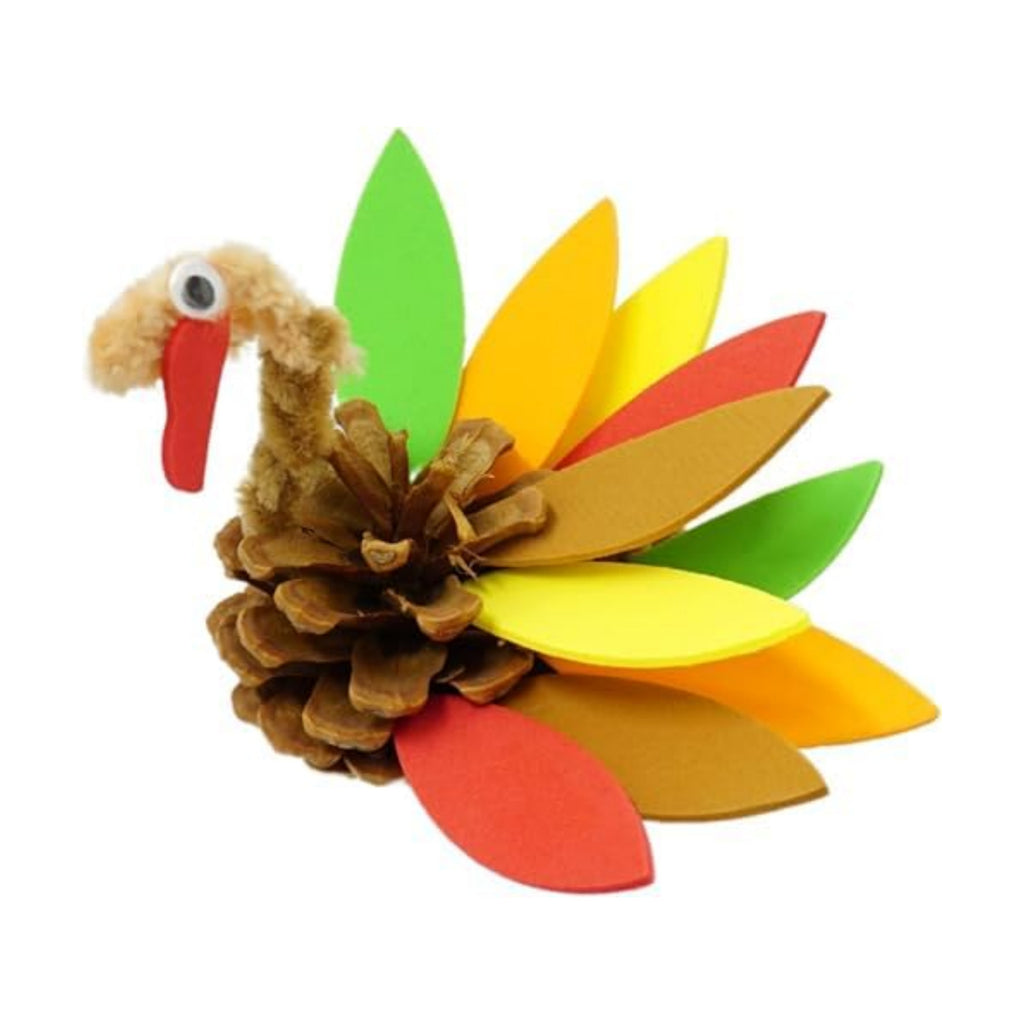 4E's Novelty 4 Pack Pinecone Turkey Craft Kit - DIY Thanksgiving Crafts for Kids & Adults, Thanksgiving Table Decorations, Turkey Arts and Crafts