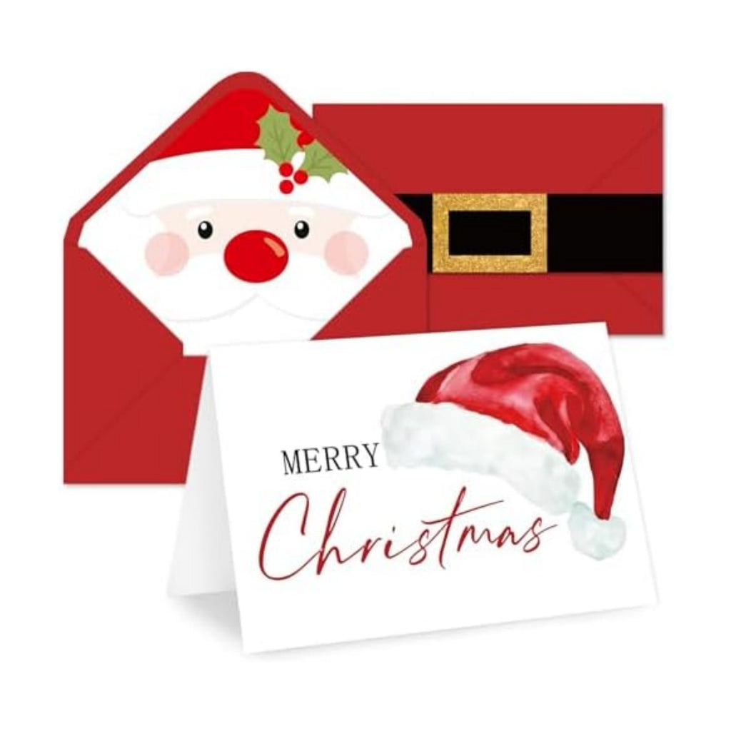 Whaline 50 Pcs Christmas Greeting Cards Santa Claus Blank Note Cards Boxed Blank Note Card with Envelope Stickers for Xmas Party Invitations, 4 x 6 Inch