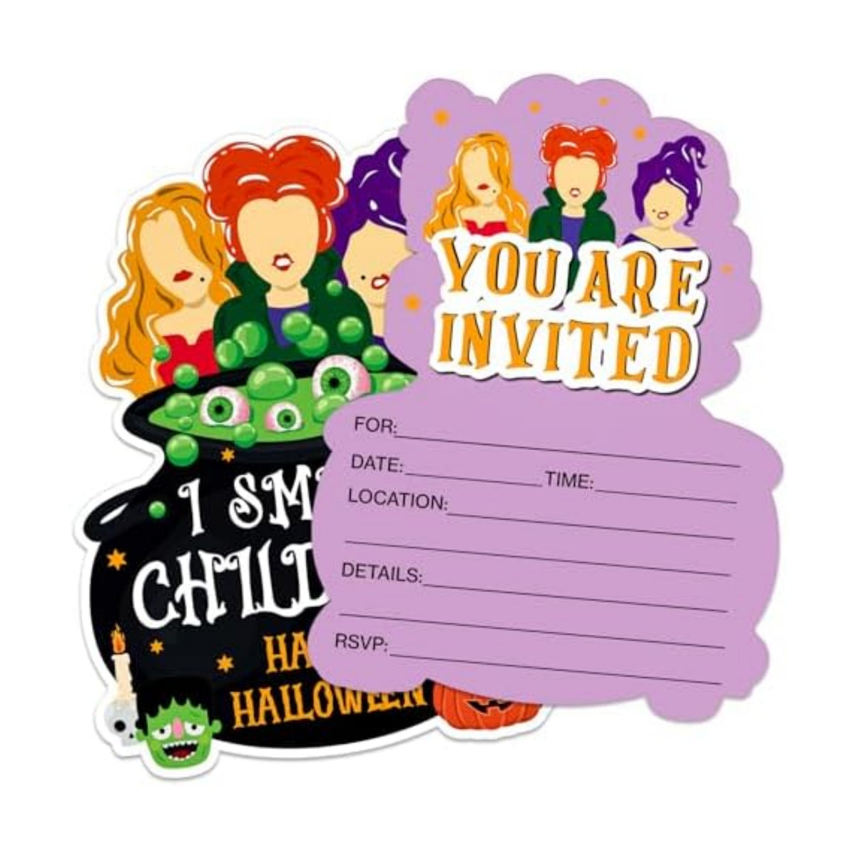 Halloween Party Invitation Cards with Envelopes - 12 Pack Hocus Pocus Halloween Invitations for Kids Adults - 5 x 6.6 Inch Witch Birthday Invitations for Haunted House Scary Holiday Party Favors