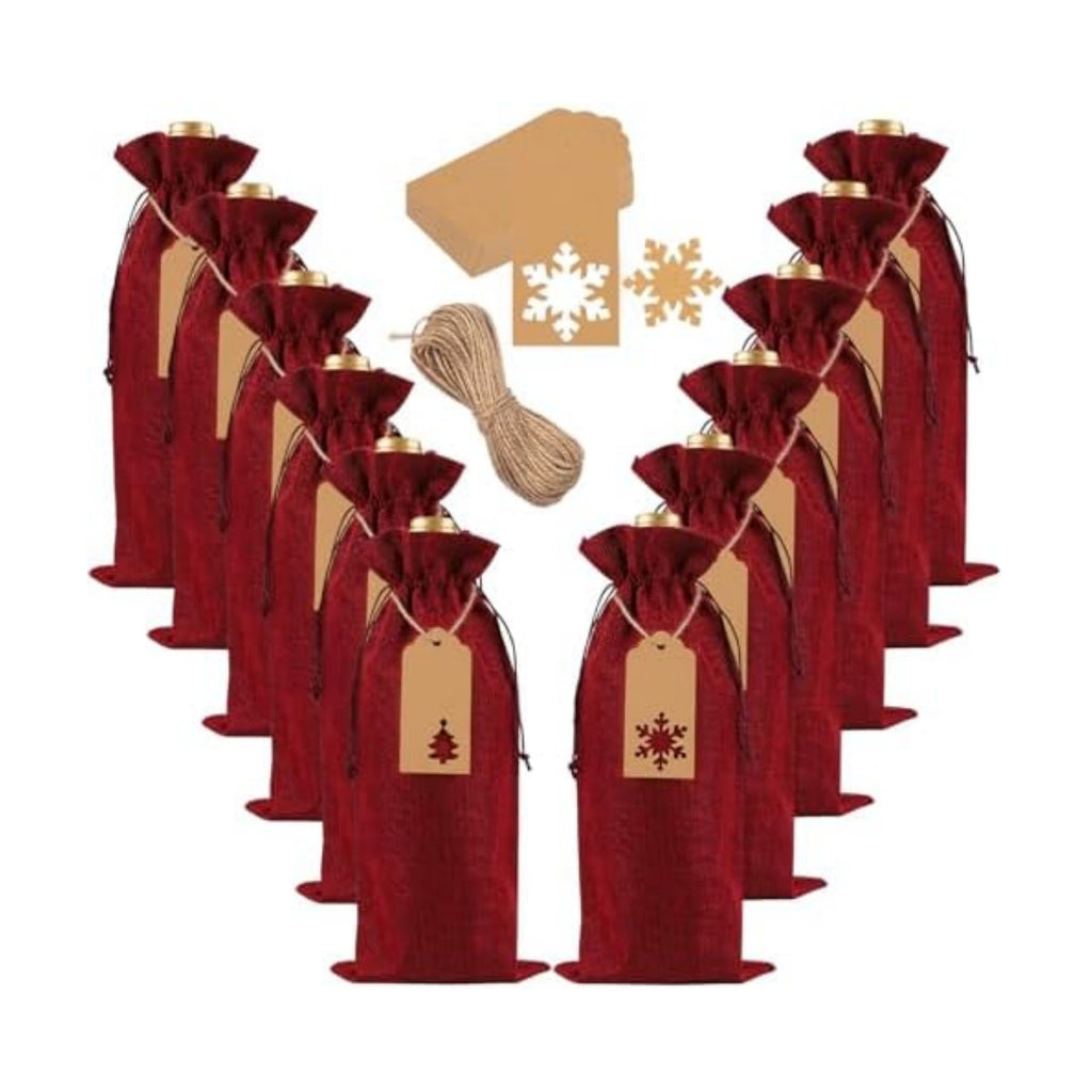 JOICEE 12 Pcs Wine Red Burlap Wine Bags Wine Bottle Gift Bags
