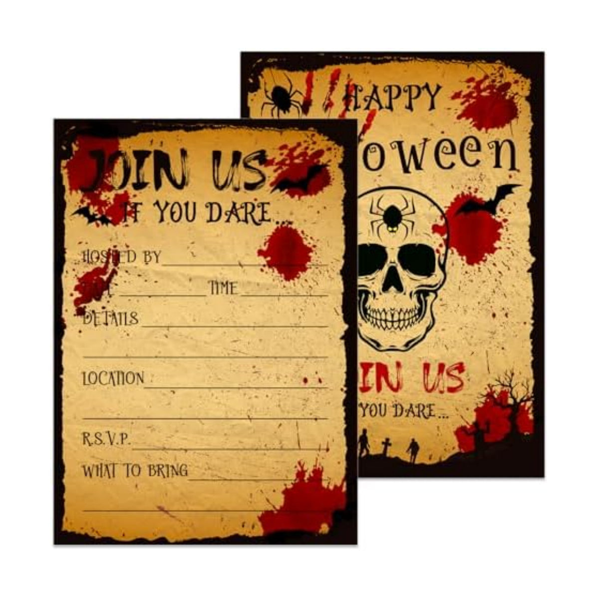 Halloween Party Invitation Cards with Envelopes - 12 Pack Bloody Skull Halloween Invitations for Adults Kids - 5 x 7 Inch Birthday Invitations for Haunted House Scary Holiday Party Favors