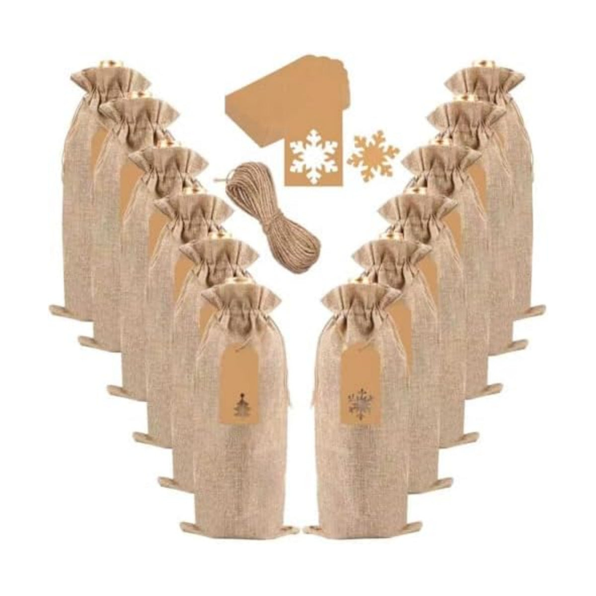 JOICEE 12 Pcs Burlap Wine Bags Christmas Wine Bottle Gift Bags