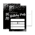 Minimalist Birthday Invitations, 20 Party Invitations with Envelopes For Birthday, Black Silver Invitations for Boys and Girls, Birthday Party Decorations Supplies