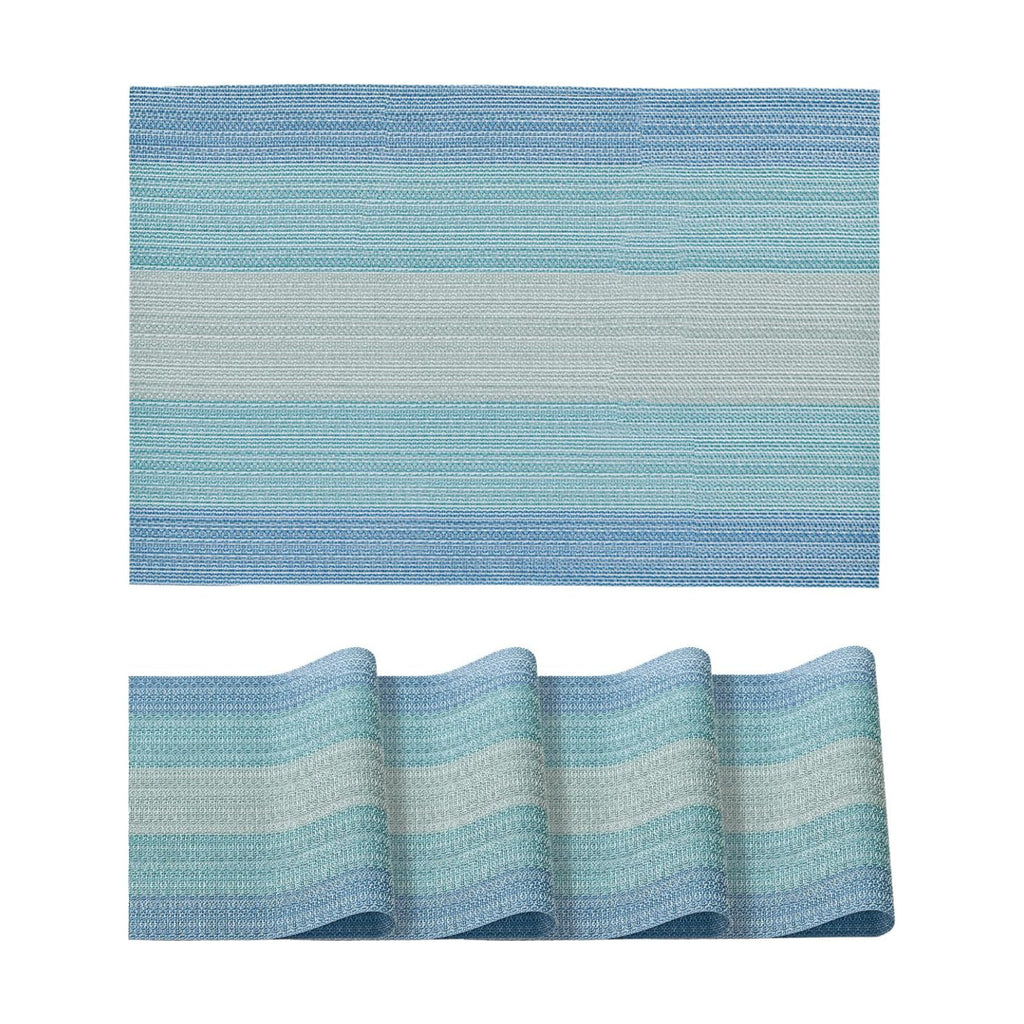 Artoid Mode Gradient Blue Vinyl Placemats Set of 4, Washable Heat Resistant Non-Slip Plastic PVC Place Mats for Farmhouse Holiday Party Dining Decor