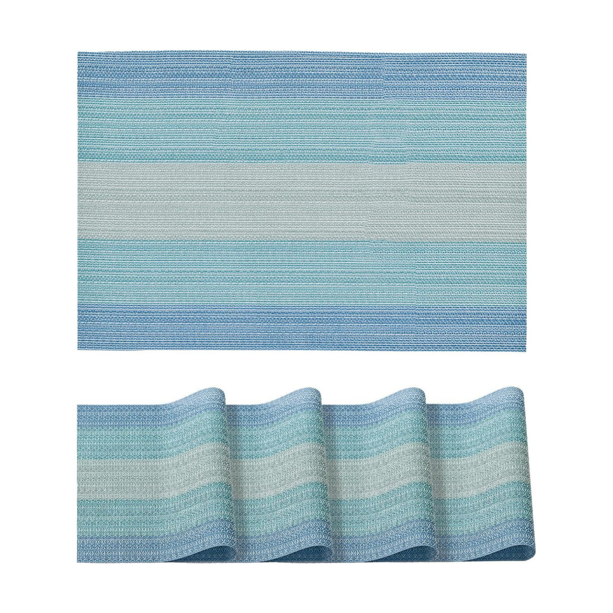 Artoid Mode Gradient Blue Vinyl Placemats Set of 4, Washable Heat Resistant Non-Slip Plastic PVC Place Mats for Farmhouse Holiday Party Dining Decor