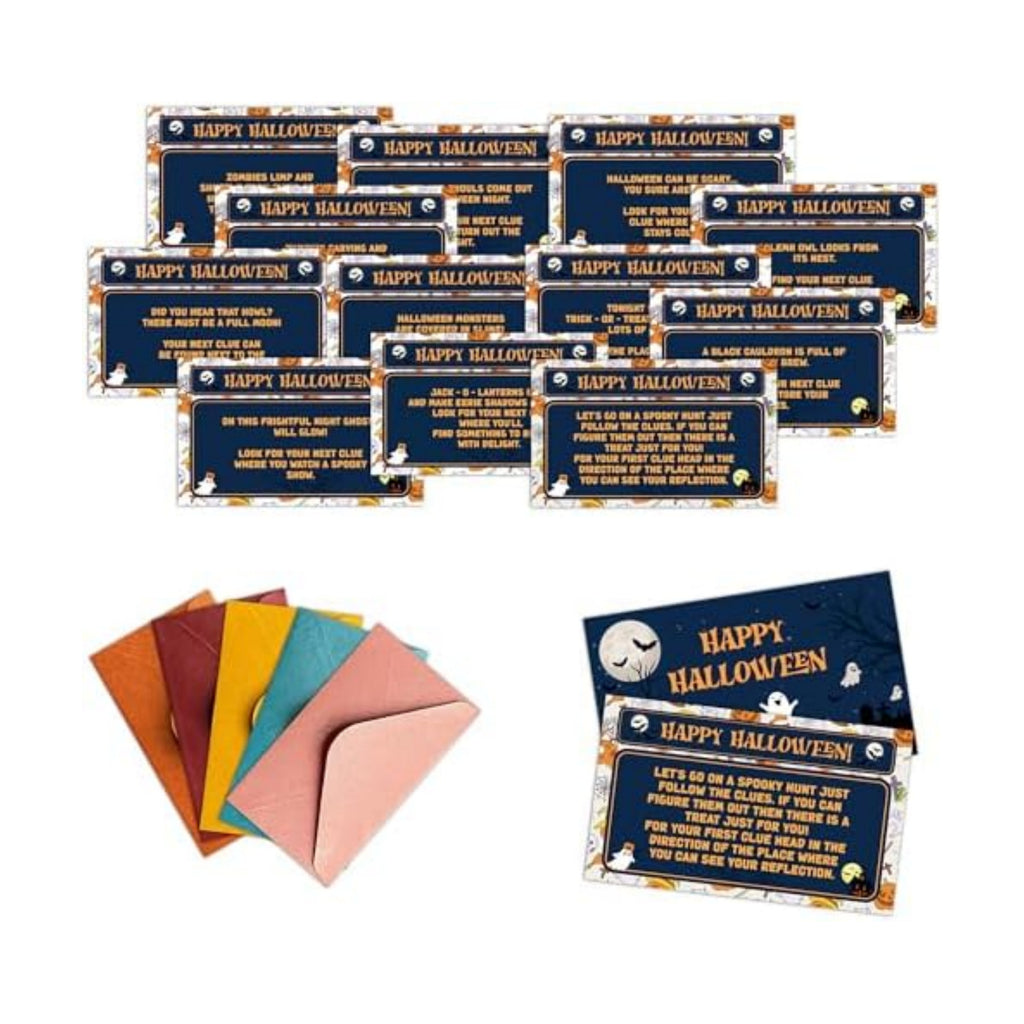 Halloween Scavenger Hunt Games Set, Trick Or Treat Treasure Hunt Clue Games for Friends Family, Halloween Activities for Large Groups, Horror Party Supplies Decorations, 02