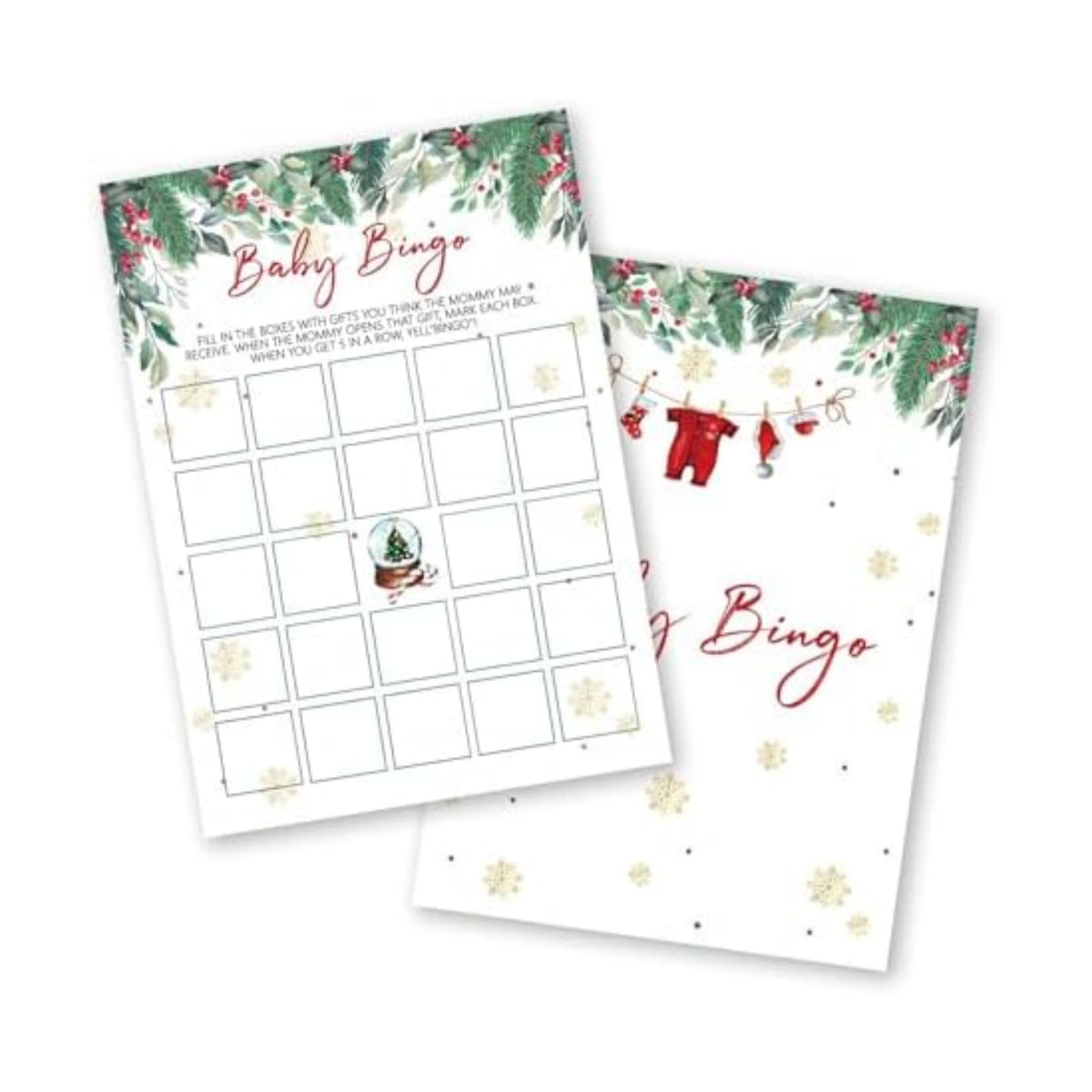 Christmas Baby Shower Games - 25 Pcs Baby Bingo Cards - Christmas Gender Reveal Games - Winter Party Decorations Favors Supplies -A06